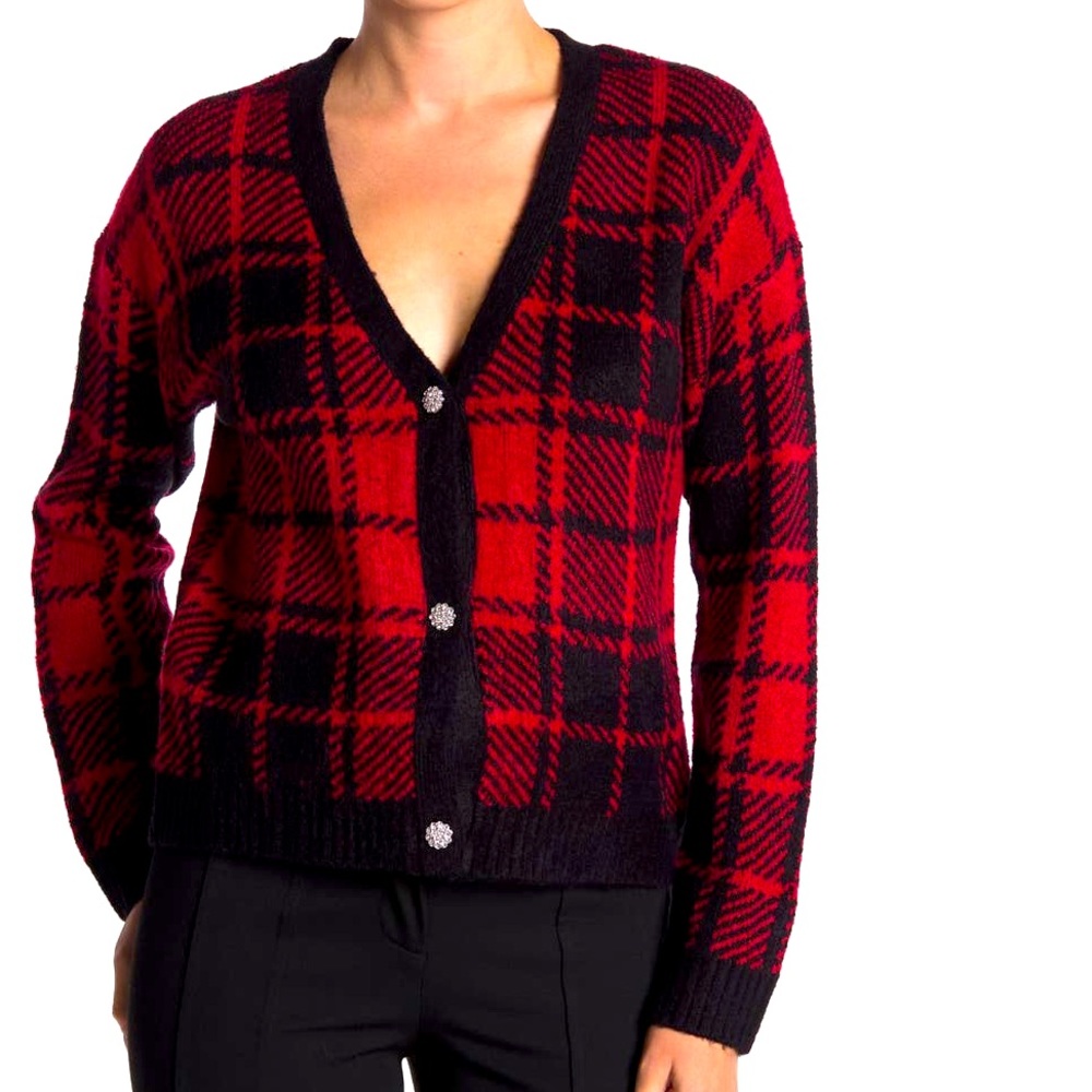 KIKIT red plaid button down crop cardigan jacket